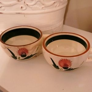VINTAGE 1950's Stangl Pottery Hand-Painted Thistle Cups, set of 2